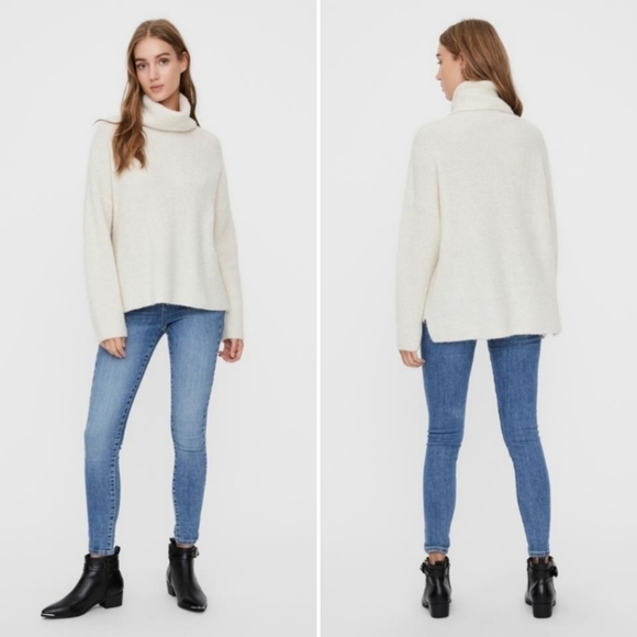 Vero Moda cowl neck pullover‎ sweater new NWT XS birch ivory oversized boxy - Picture 12 of 12